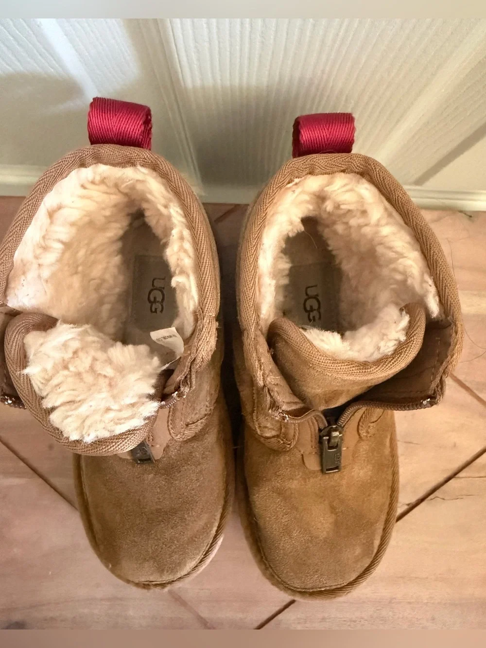 UGG Kids Brown Suede Platform Zip Ankle Boot